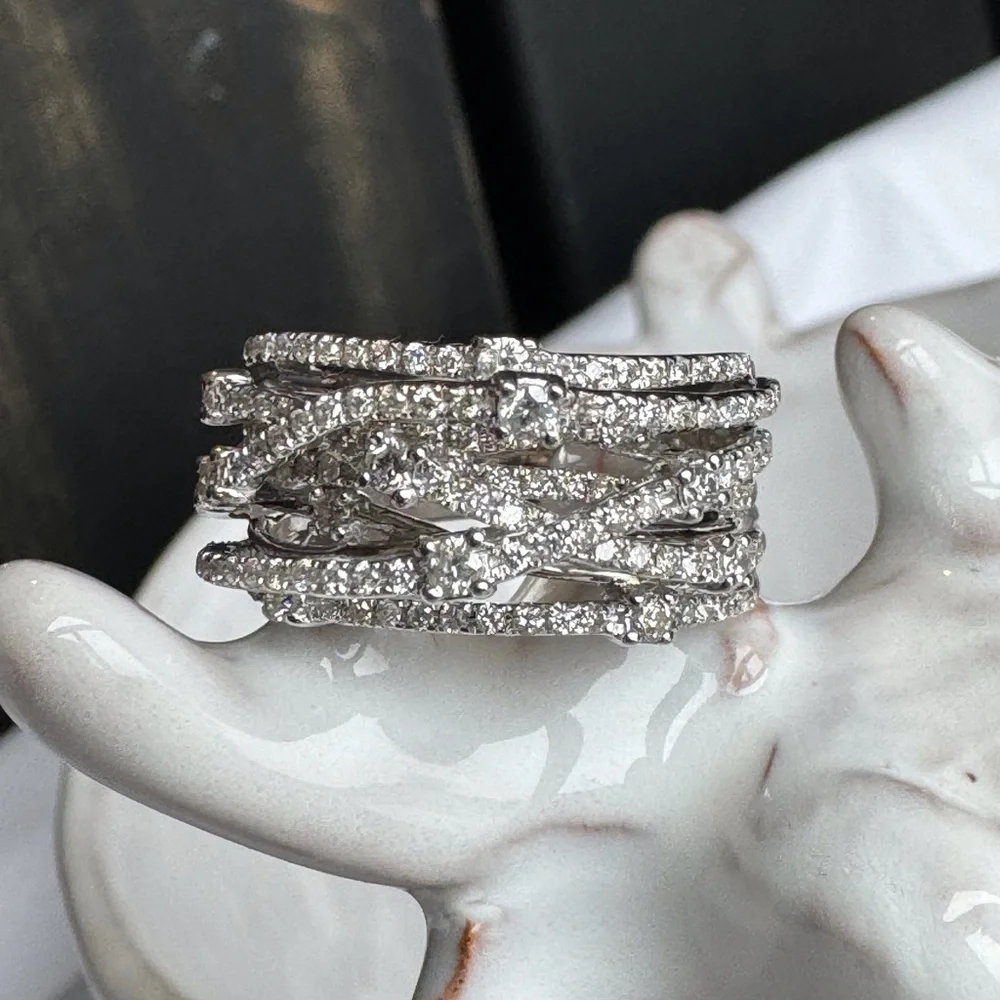 14K Diamond Crossover Highway Ring